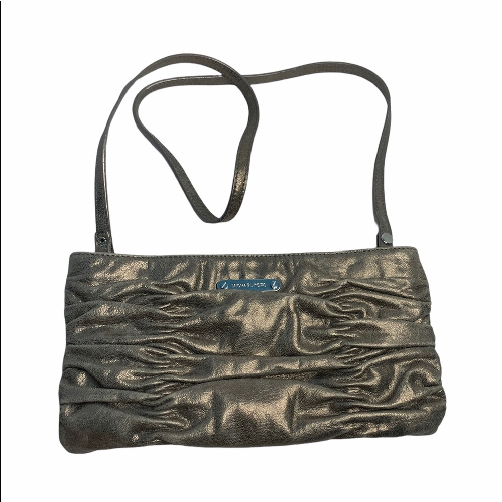Michael Michael Kors Webster Gold Metallic Rushed Leather Wallet Clutch Bag